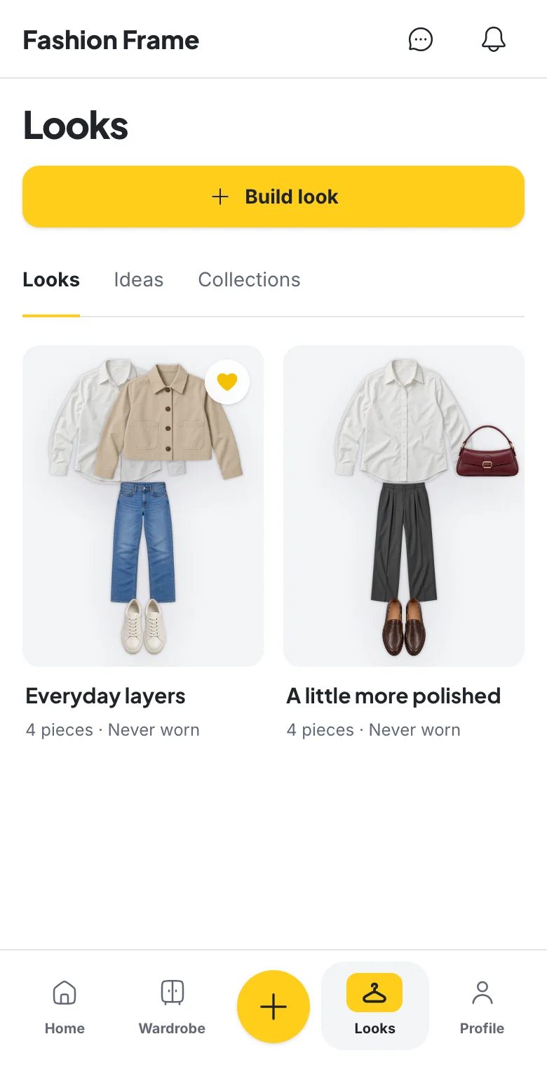 Looks showing two named saved combinations made from the wardrobe